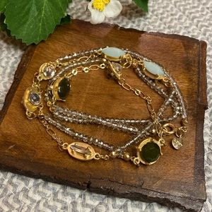 Loft Station Beaded and Jeweled Necklace Gold Tone 36”